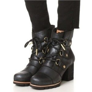 SOREL WOMEN'S ADDINGTON LACE UP BOOTIES Black Size US 7 / EU 38